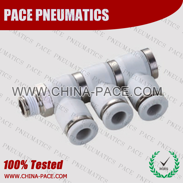 Triple Male Elbow Grey Color Pneumatic Fittings, White Push To Connect Fittings, Air Fittings, white color push in fittings, Push In Air Fittings, Composite Push In Fittings, Polymer push to connect Fittings, Air Flow Speed Control valve, Hand Valve, pneumatic component